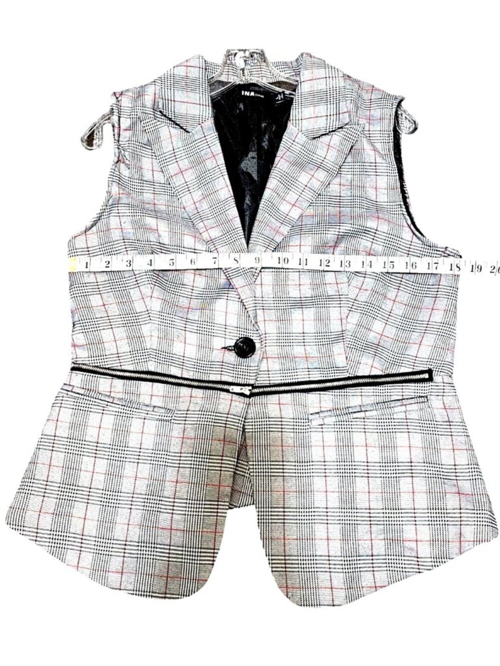 INA [i:na] Women's Plaid Sleeveless Blazer Vest With Zipper Accent Size L - Picture 10 of 13